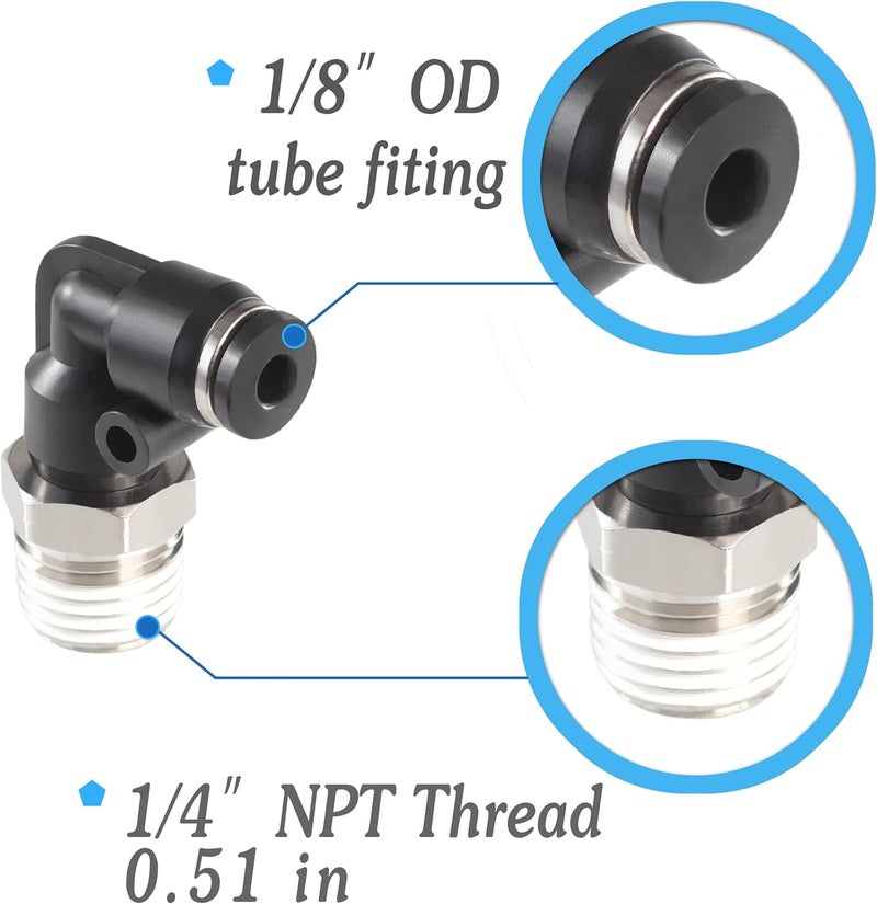 MSAEIQUN 1/8 Air hose fittings, Air fittings Male Elbow 1/8 Inch Tube OD x 1/4 NPT Thread Push to Connect Fitting, PL-1/8-N2 (Pack of 10) (1/8-1/4) - Image 2